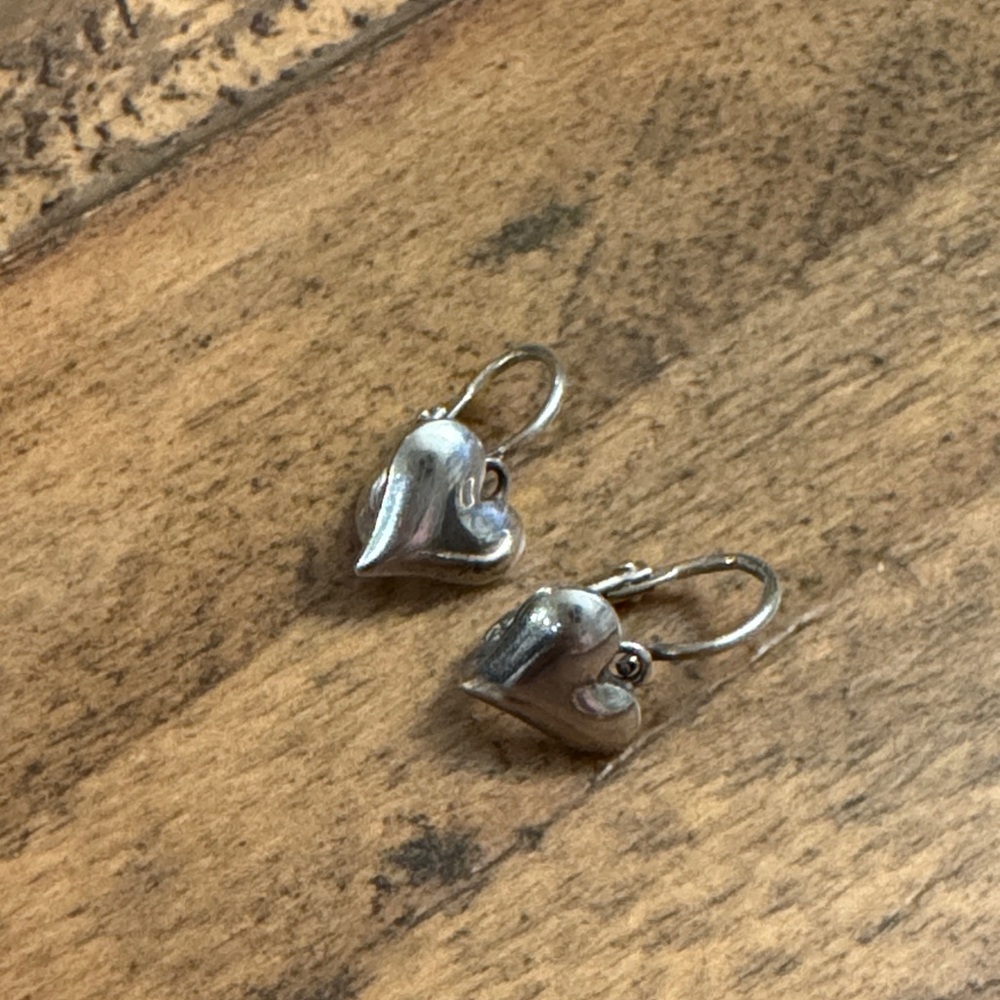 Sterling silver small heart drop earrings child size